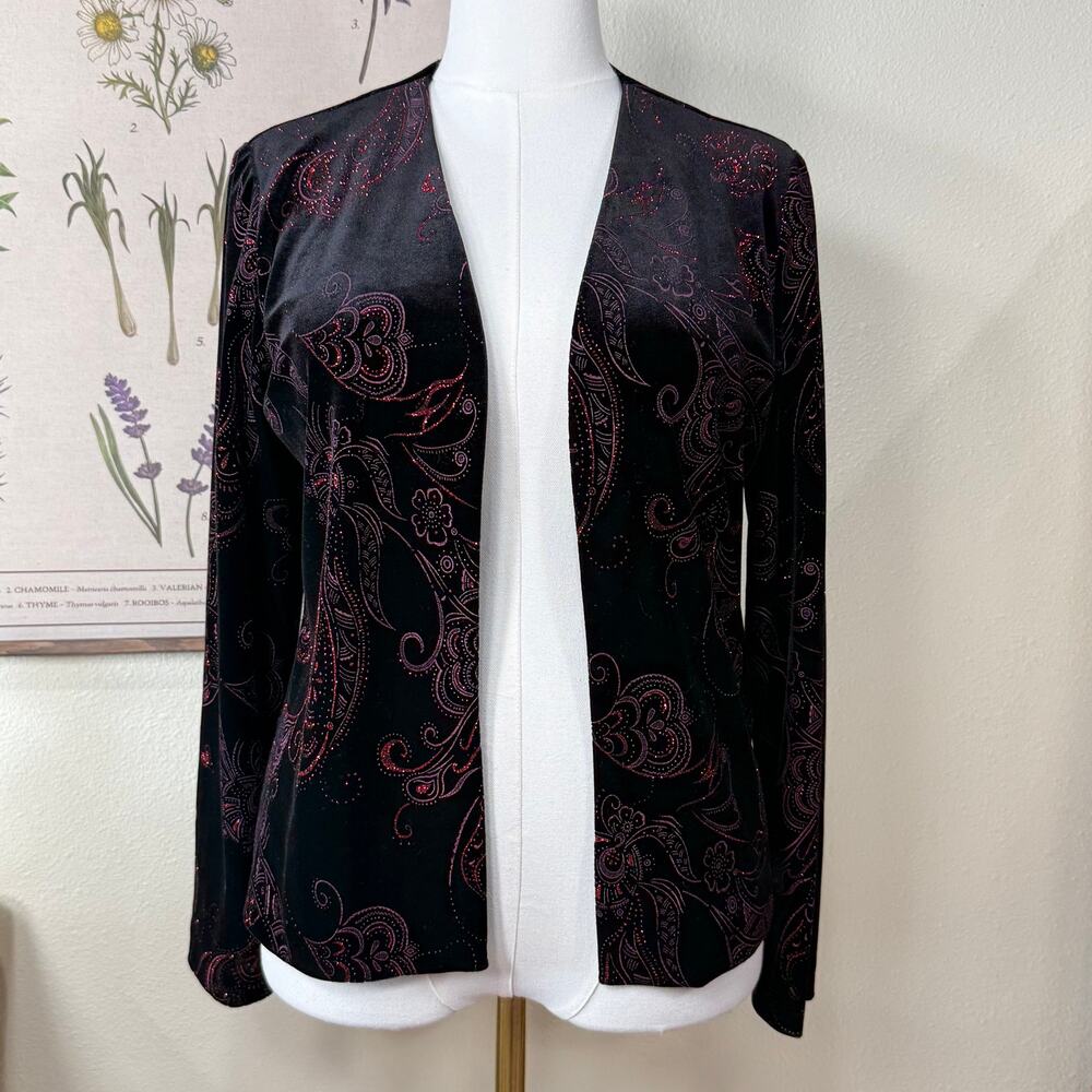 Vintage 90s Y2k Paisley Velvet Glitter Jacket Vampire Romantic Goth Whimsigoth M